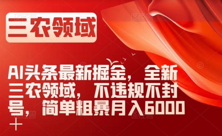 AI头条最新掘金，全新三农领域，不违规不封号，简单粗暴月入6000＋【揭秘】-第一资源站