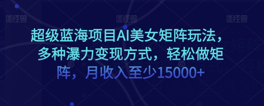 超级蓝海项目AI美女矩阵玩法，多种瀑力变现方式，轻松做矩阵，月收入至少15000+【揭秘】-第一资源站