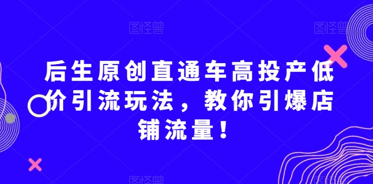 后生原创直通车高投产低价引流玩法，教你引爆店铺流量！-第一资源站