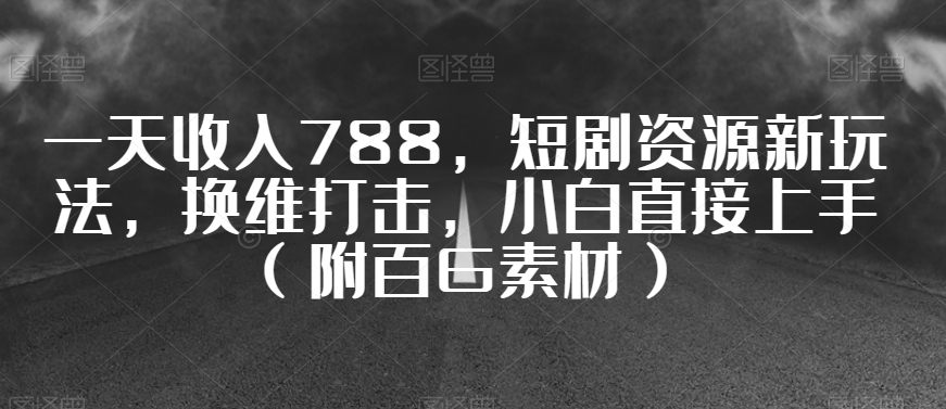 一天收入788，短剧资源新玩法，换维打击，小白直接上手（附百G素材）【揭秘】-第一资源站