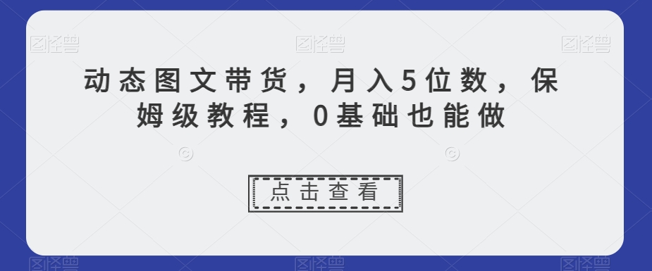动态图文带货，月入5位数，保姆级教程，0基础也能做【揭秘】-第一资源站