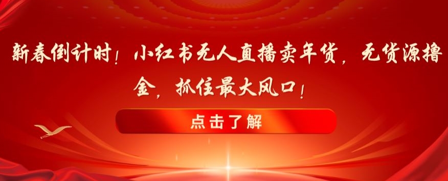 新春倒计时！小红书无人直播卖年货，无货源撸金，抓住最大风口【揭秘】-第一资源站
