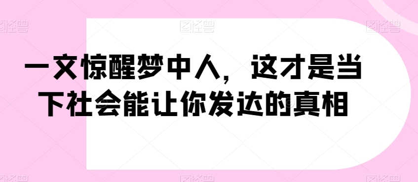 一文惊醒梦中人，这才是当下社会能让你发达的真相【公众号付费文章】-第一资源站