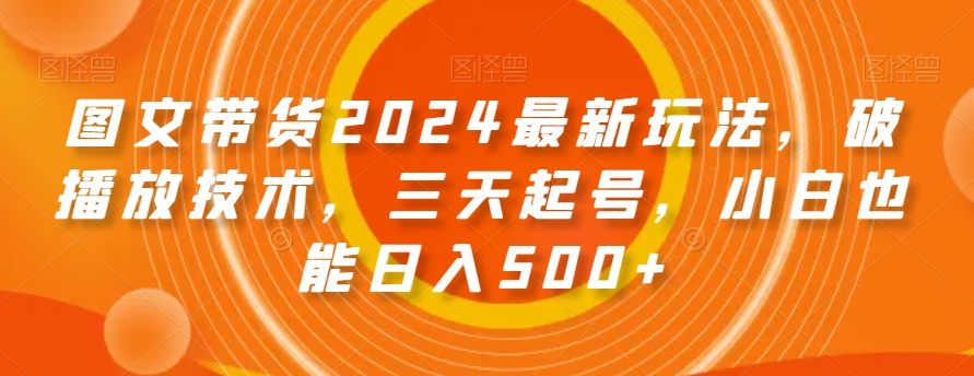 图文带货2024最新玩法，破播放技术，三天起号，小白也能日入500+【揭秘】-第一资源站