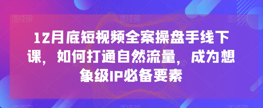 12月底短视频全案操盘手线下课，如何打通自然流量，成为想象级IP必备要素-第一资源站