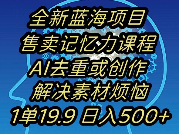 蓝海项目记忆力提升，AI去重，一单19.9日入500+【揭秘】-第一资源站