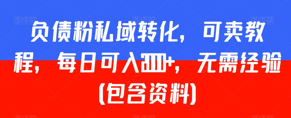 负债粉私域转化，可卖教程，每日可入2000+，无需经验（包含资料）【揭秘】-第一资源站