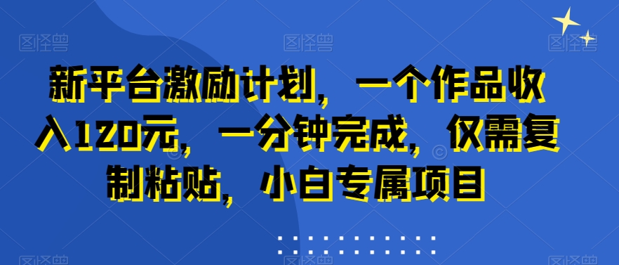 新平台激励计划，一个作品收入120元，一分钟完成，仅需复制粘贴，小白专属项目【揭秘】-第一资源站
