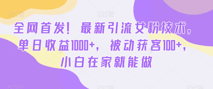 全网首发！最新引流女粉技术，单日收益1000+，被动获客100+，小白在家就能做【揭秘】-第一资源站
