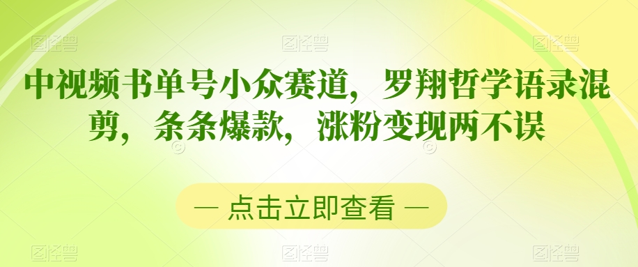 中视频书单号小众赛道，罗翔哲学语录混剪，条条爆款，涨粉变现两不误【揭秘】-第一资源站