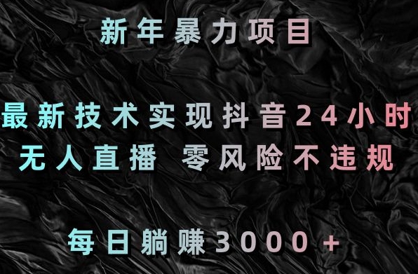 新年暴力项目，最新技术实现抖音24小时无人直播，零风险不违规，每日躺赚3000＋【揭秘】-第一资源站