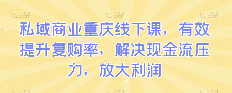 私域商业重庆线下课，有效提升复购率，解决现金流压力，放大利润-第一资源站