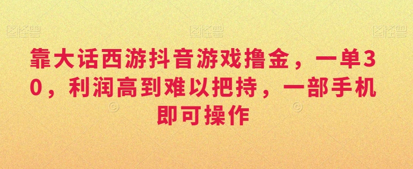 靠大话西游抖音游戏撸金，一单30，利润高到难以把持，一部手机即可操作，日入3000+【揭秘】-第一资源站