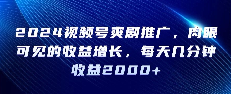 2024视频号爽剧推广，肉眼可见的收益增长，每天几分钟收益2000+【揭秘】-第一资源站