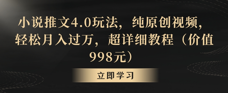 小说推文4.0玩法，纯原创视频，轻松月入过万，超详细教程（价值998元）【揭秘】-第一资源站