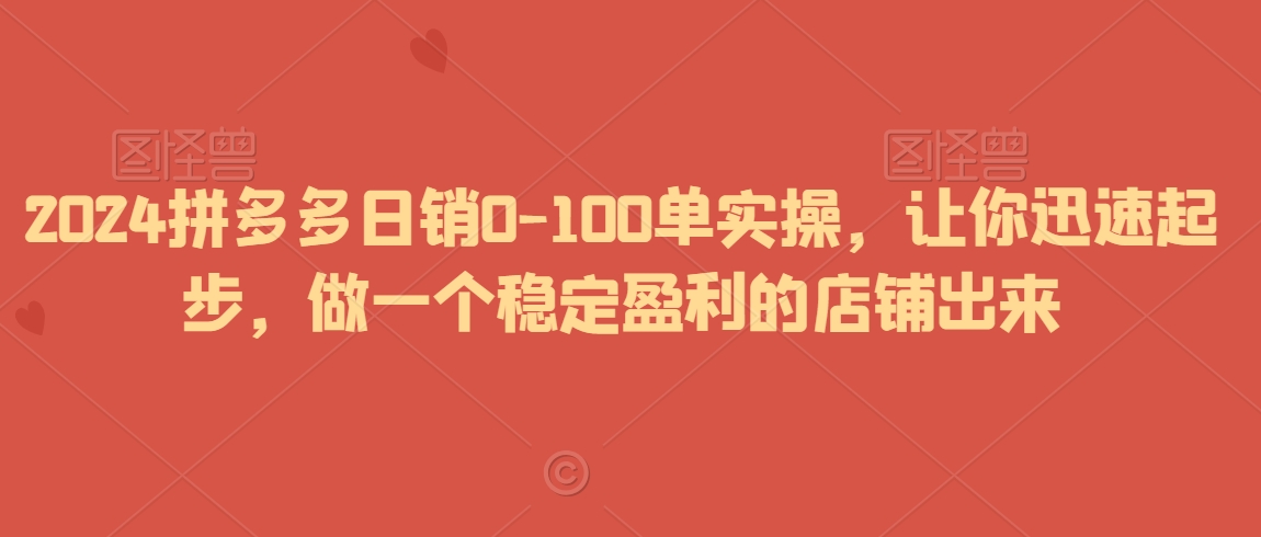 2024拼多多日销0-100单实操，让你迅速起步，做一个稳定盈利的店铺出来-第一资源站