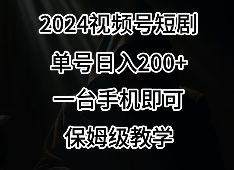 2024风口，视频号短剧，单号日入200+，一台手机即可操作，保姆级教学【揭秘】-第一资源站