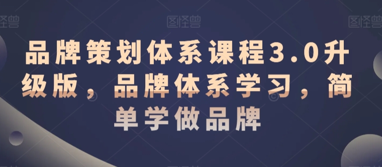 品牌策划体系课程3.0升级版，品牌体系学习，简单学做品牌-第一资源站