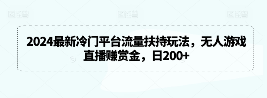 2024最新冷门平台流量扶持玩法，无人游戏直播赚赏金，日200+【揭秘】-第一资源站