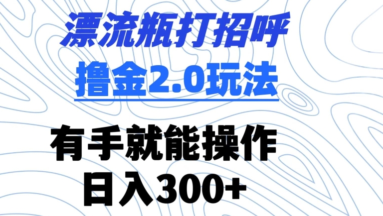漂流瓶打招呼撸金2.0玩法，有手就能做，日入300+【揭秘】-第一资源站
