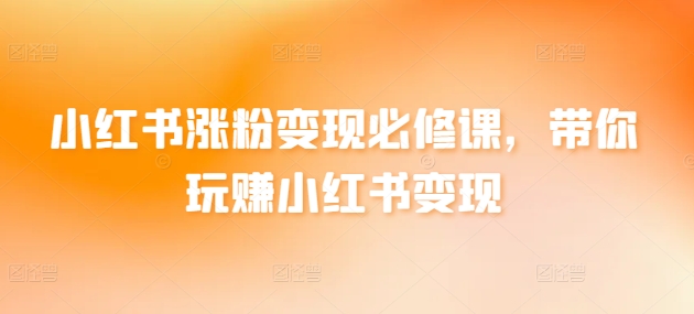 小红书涨粉变现必修课，带你玩赚小红书变现-第一资源站