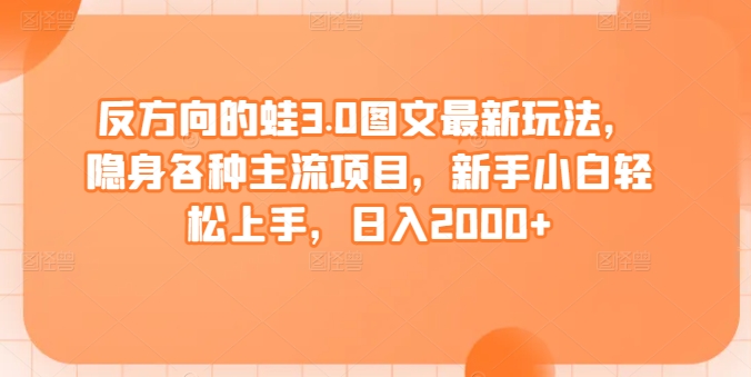 反方向的蛙3.0图文最新玩法，隐身各种主流项目，新手小白轻松上手，日入2000+【揭秘】-第一资源站