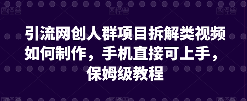 引流网创人群项目拆解类视频如何制作，手机直接可上手，保姆级教程【揭秘】-第一资源站