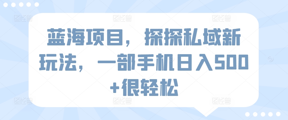 蓝海项目，探探私域新玩法，一部手机日入500+很轻松【揭秘】-第一资源站