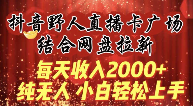 每天收入2000+，抖音野人直播卡广场，结合网盘拉新，纯无人，小白轻松上手【揭秘】-第一资源站