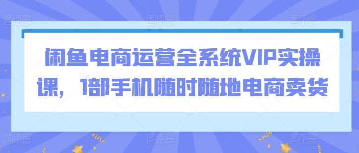 闲鱼电商运营全系统VIP实操课，1部手机随时随地电商卖货-第一资源站