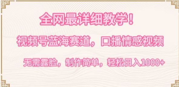 全网最详细教学，视频号蓝海赛道，口播情感视频，无需露脸，制作简单，轻松实现日入1000+【揭秘】-第一资源站