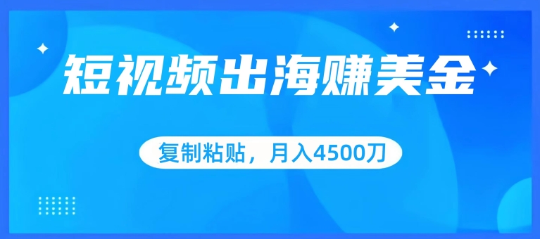 短视频出海赚美金，复制粘贴批量操作，小白轻松掌握，月入4500美刀【揭秘】-第一资源站