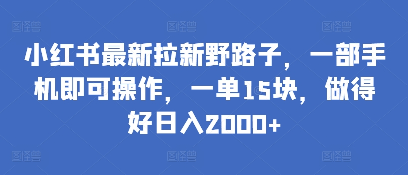 小红书最新拉新野路子，一部手机即可操作，一单15块，做得好日入2000+【揭秘】-第一资源站