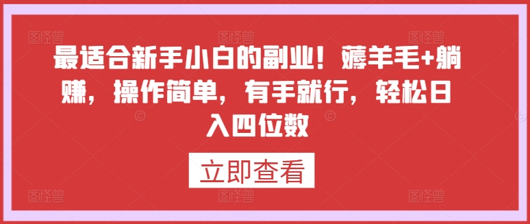 最适合新手小白的副业！薅羊毛+躺赚，操作简单，有手就行，轻松日入四位数【揭秘】-第一资源站