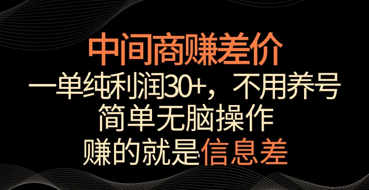 中间商赚差价，一单纯利润30+，简单无脑操作，赚的就是信息差，轻轻松松日入1000+【揭秘】-第一资源站