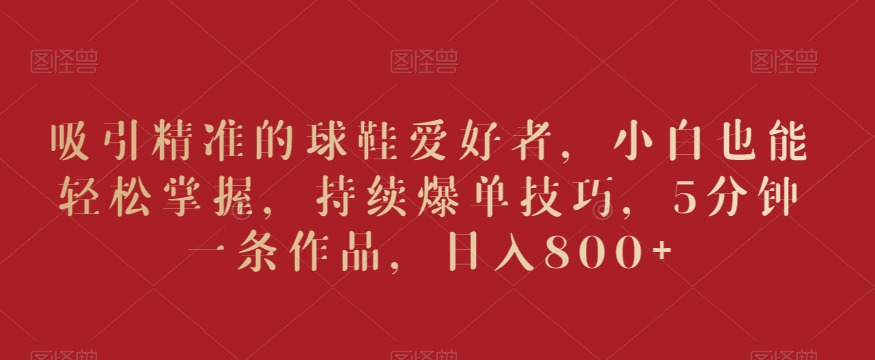 吸引精准的球鞋爱好者，小白也能轻松掌握，持续爆单技巧，5分钟一条作品，日入800+【揭秘】-第一资源站