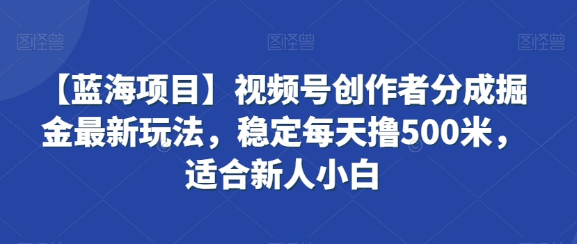 【蓝海项目】视频号创作者分成掘金最新玩法，稳定每天撸500米，适合新人小白【揭秘】-第一资源站