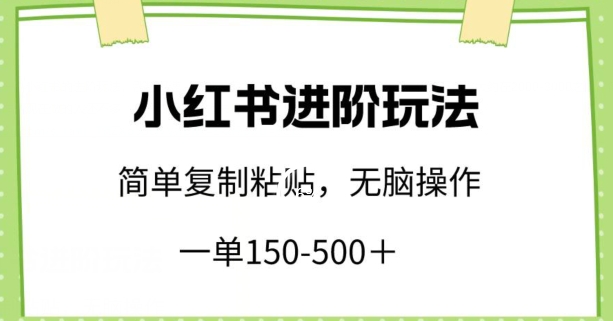 小红书进阶玩法，一单150-500+，简单复制粘贴，小白也能轻松上手【揭秘】-第一资源站