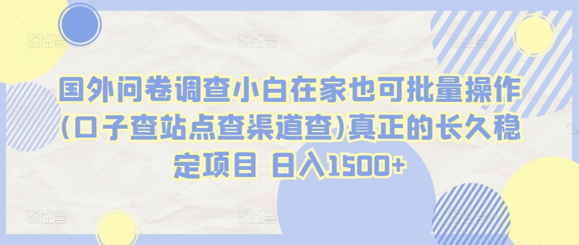 国外问卷调查小白在家也可批量操作(口子查站点查渠道查)真正的长久稳定项目 日入1500+【揭秘】-第一资源站