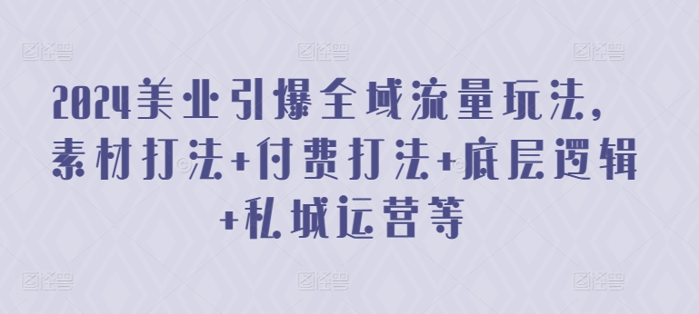 2024美业引爆全域流量玩法，素材打法 付费打法 底层逻辑 私城运营等-第一资源站