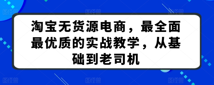 淘宝无货源电商，最全面最优质的实战教学，从基础到老司机-第一资源站