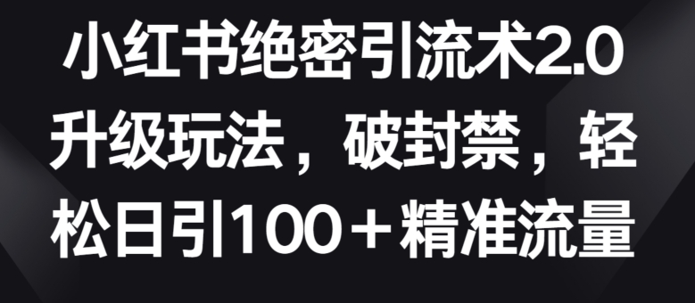 小红书绝密引流术2.0升级玩法，破封禁，轻松日引100+精准流量【揭秘】-第一资源站