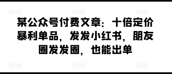 某公众号付费文章：十倍定价暴利单品，发发小红书，朋友圈发发圈，也能出单-第一资源站