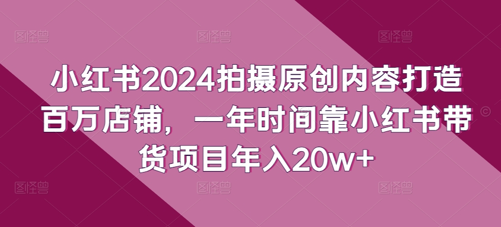 小红书2024拍摄原创内容打造百万店铺，一年时间靠小红书带货项目年入20w+-第一资源站