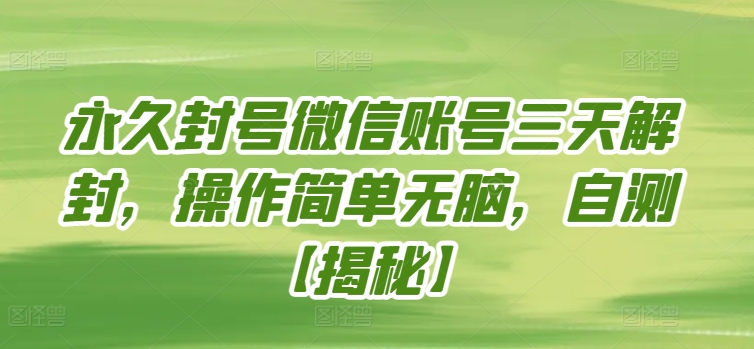 永久封号微信账号三天解封，操作简单无脑，自测【揭秘】-第一资源站