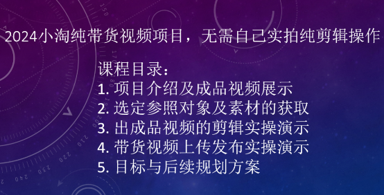 2024小淘纯带货视频项目，无需自己实拍纯剪辑操作-第一资源站