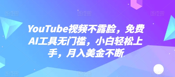 YouTube视频不露脸，免费AI工具无门槛，小白轻松上手，月入美金不断【揭秘】-第一资源站