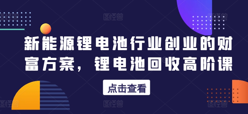 新能源锂电池行业创业的财富方案，锂电池回收高阶课-第一资源站
