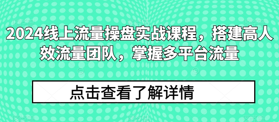 2024线上流量操盘实战课程，搭建高人效流量团队，掌握多平台流量-第一资源站