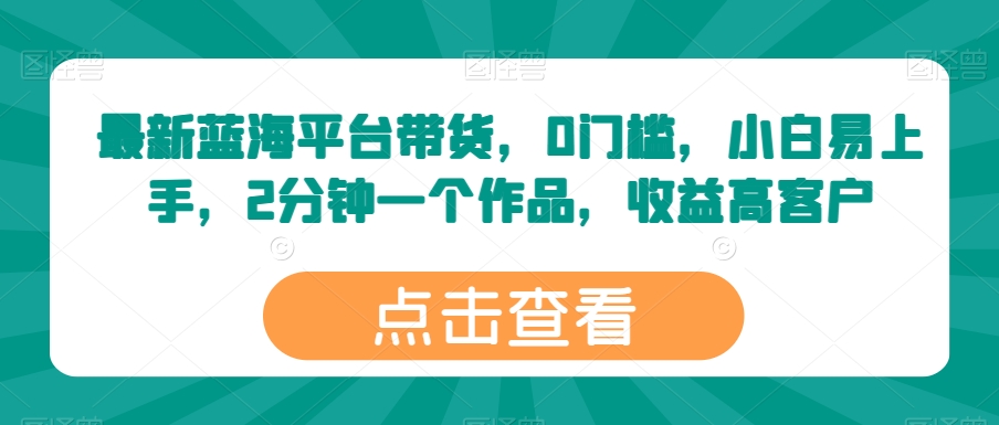 最新蓝海平台带货，0门槛，小白易上手，2分钟一个作品，收益高【揭秘】-第一资源站